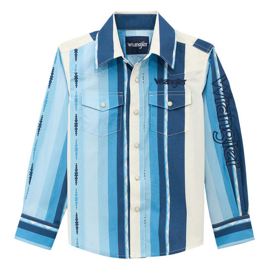 Wrangler Kids Long Sleeve Team Shirt Blue Multi Stripes