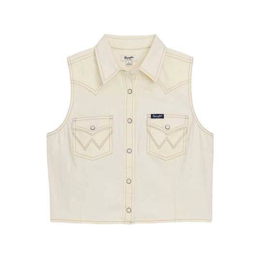 Wrangler Retro Punchy Sleeveless Denim Snap Shirt White
