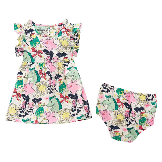 Wrangler® Baby Girl Dress White Farm Animals
