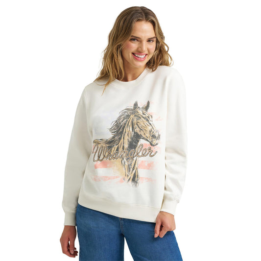 Wrangler Americana Horse Graphic Fleece Reg Pullover Egret