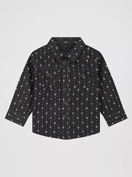 Wrangler Kids Long Sleeve Print Western Snap Shirt Black