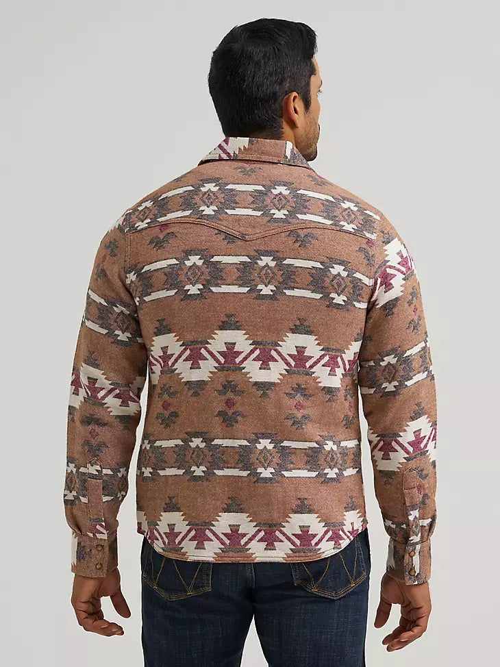 Wrangler Retro Premium Western Snap Jacquard Shirt Brown Arrowhead