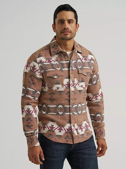 Wrangler Retro Premium Western Snap Jacquard Shirt Brown Arrowhead
