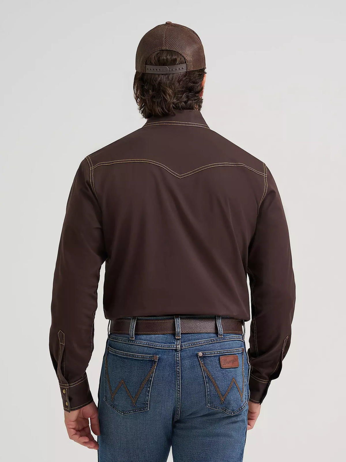 Wrangler Mens Retro Premium Western Snap Solid Shirt Bark