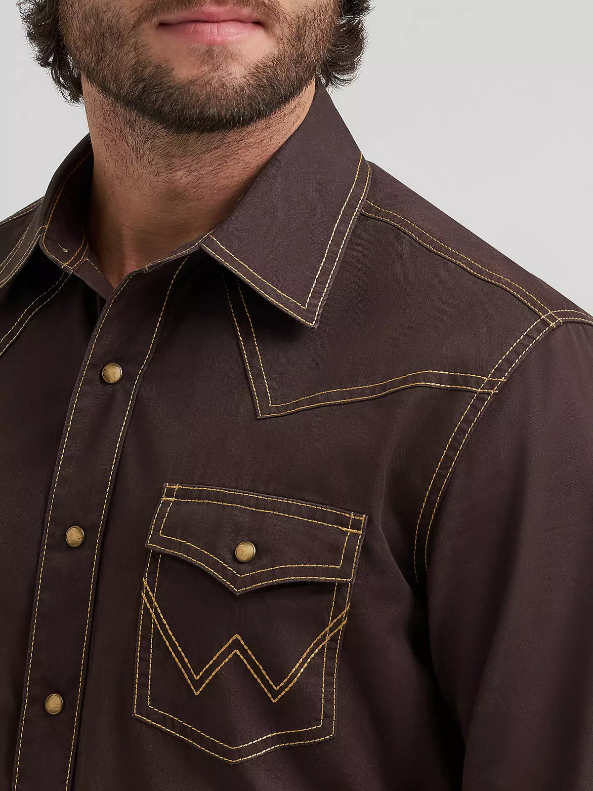 Wrangler Mens Retro Premium Western Snap Solid Shirt Bark