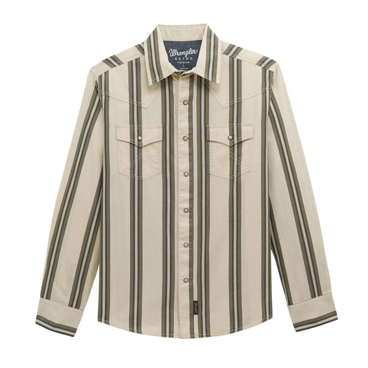 Wrangler Retro Premium Long Sleeve Snap Shirt Modern Fit Green/Ecru
