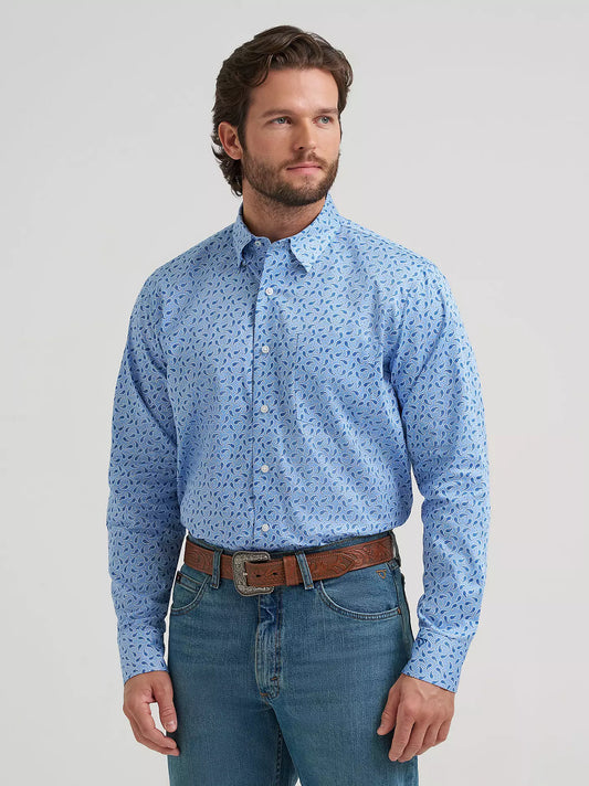 Wrangler X Cody Johnson Long Sleeve Shirt Classic Fit Buttons Blue