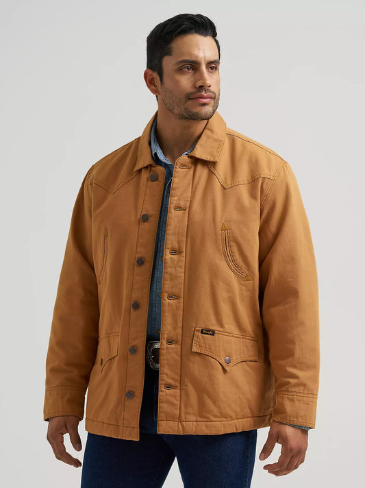 Wrangler Mens Western Lined Canvas Barn Coat Brown Sugar