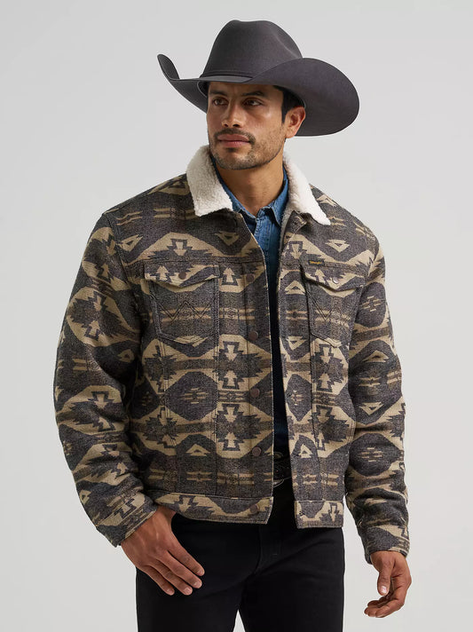 Wrangler Mens Sherpa Lined Jacquard Print Jacket Elmwood