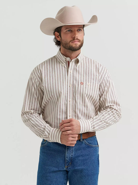 Wrangler George Strait Long Sleeve Button Down One Pocket Shirt Rusted Stripe