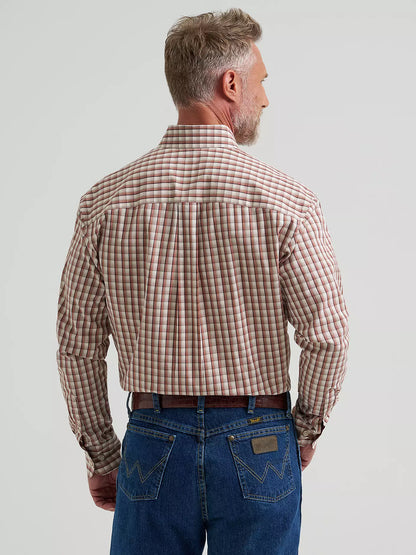 Wrangler George Strait Long Sleeve Button Down One Pocket Shirt Adobe Check