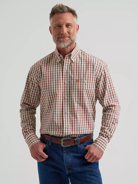 Wrangler George Strait Long Sleeve Button Down One Pocket Shirt Adobe Check