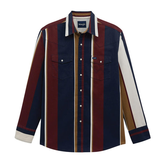 Wrangler Vintage Inspired Brushpopper Long Sleeve Shirt Classic Fit Navy Multi