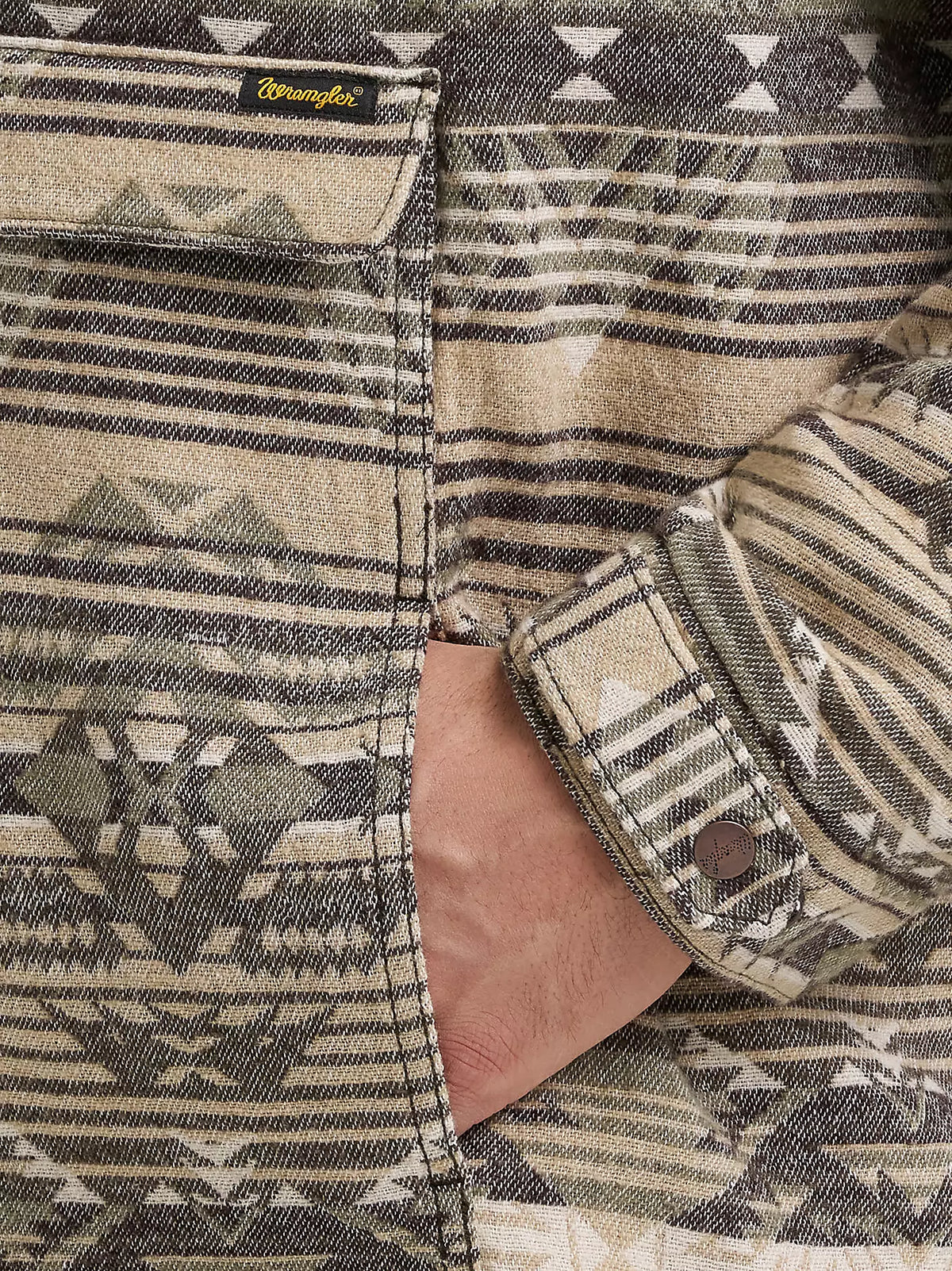 Wrangler Jacquard Quarter Zip Hooded Popover Jacket Canyon Sand