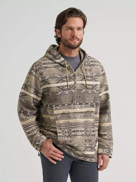 Wrangler Jacquard Quarter Zip Hooded Popover Jacket Canyon Sand