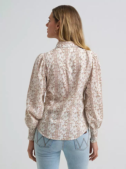 Wrangler Smocked Sleeve Western Snap Blouse