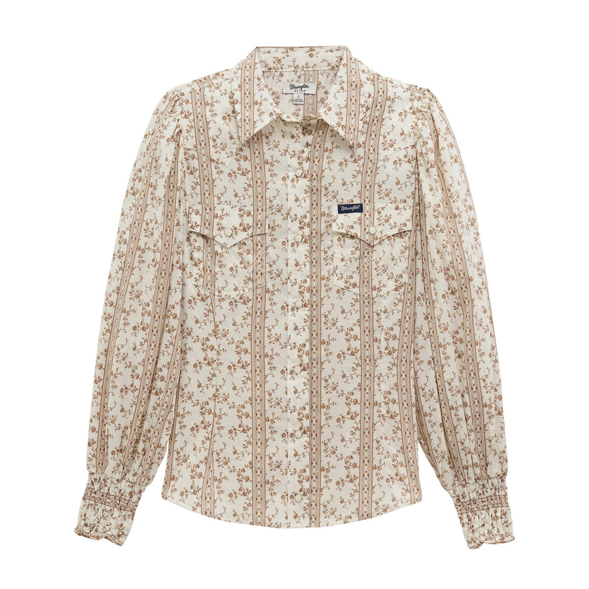 Wrangler Smocked Sleeve Western Snap Blouse