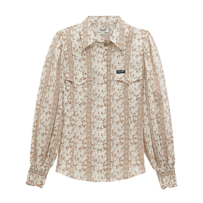 Wrangler Smocked Sleeve Western Snap Blouse