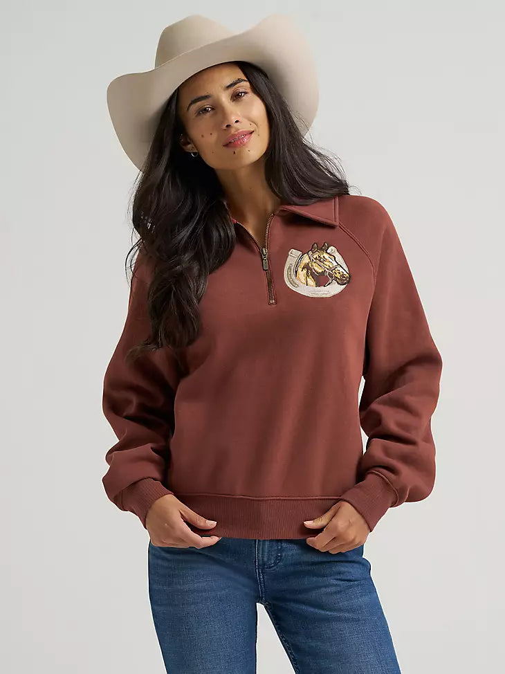 Wrangler Womens Horseshoe Collared Zip Pullover