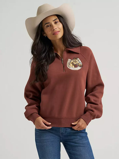 Wrangler Womens Horseshoe Collared Zip Pullover