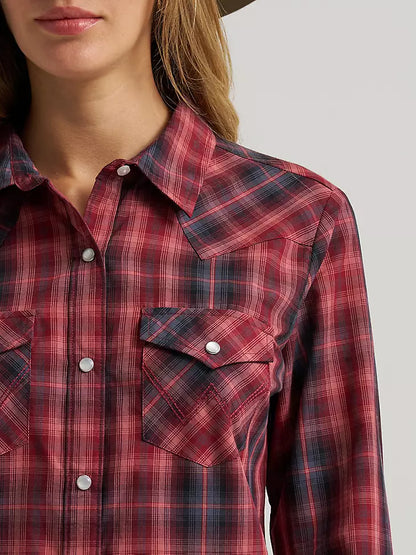 Wrangler Ladies Essential Western Snap Shirt Red