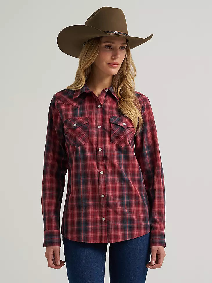 Wrangler Ladies Essential Western Snap Shirt Red