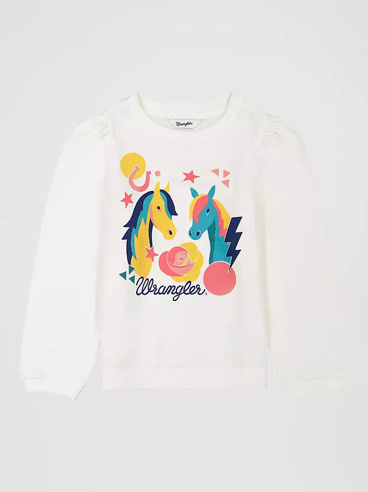 Wrangler Kids Puff Sleeve Graphic Fleece Sweatshirt White