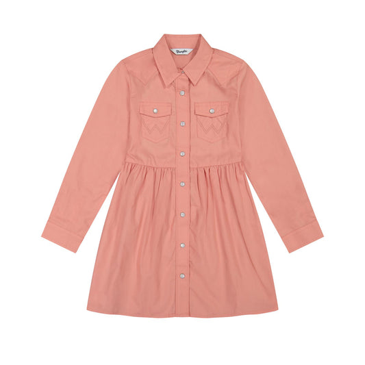 Wrangler Girls Long Sleeve Snap Dress Pink