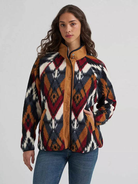 Wrangler Ladies Hay Away Big Sky Sherpa Snap Jacket Desert Chevron