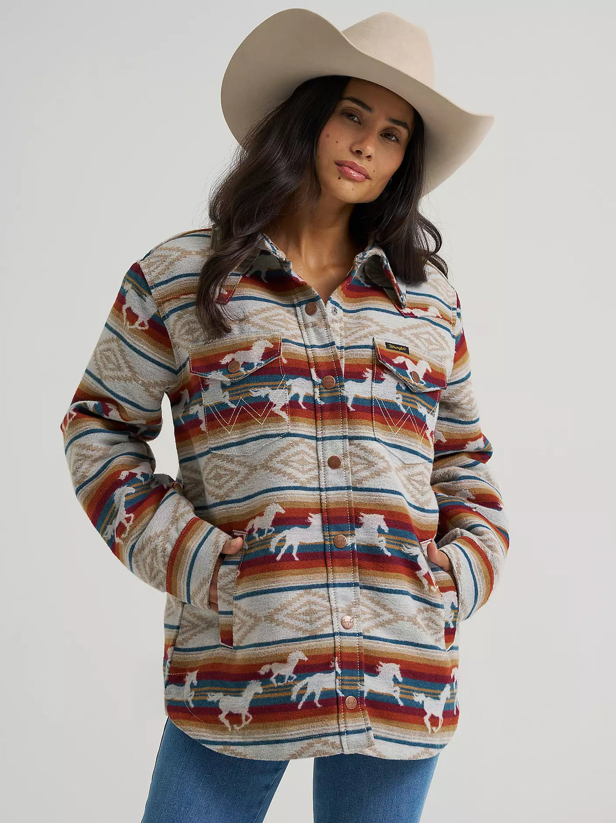 Wrangler Run the Ranch Jacquard Shacket Tan Horse