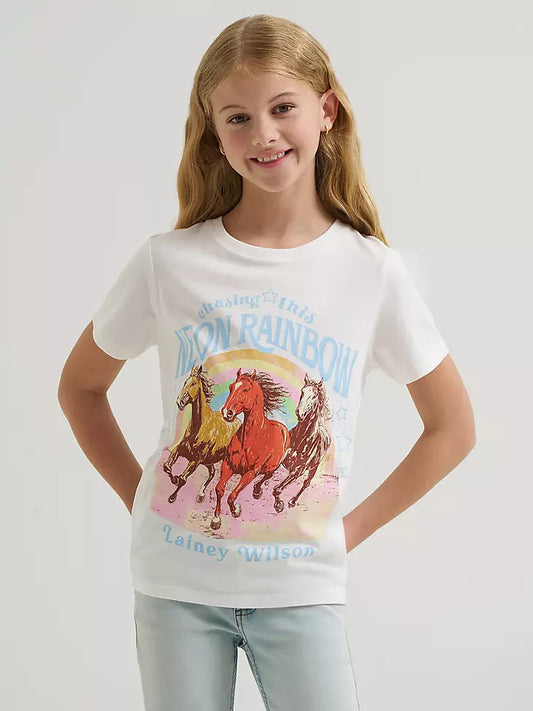 Wranger X Lainey Wilson Girls Neon Rainbow Tee White