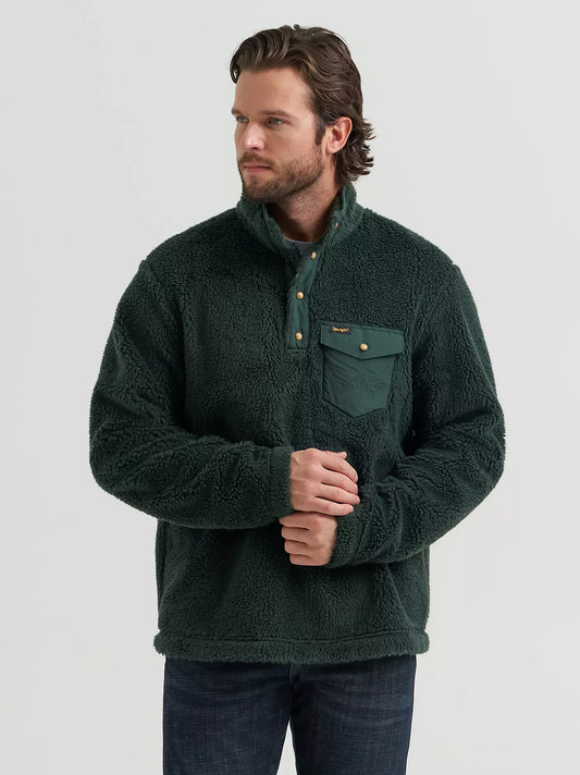 Wrangler Mens Hay Away Sherpa Quarter Snap Pullover Spruce