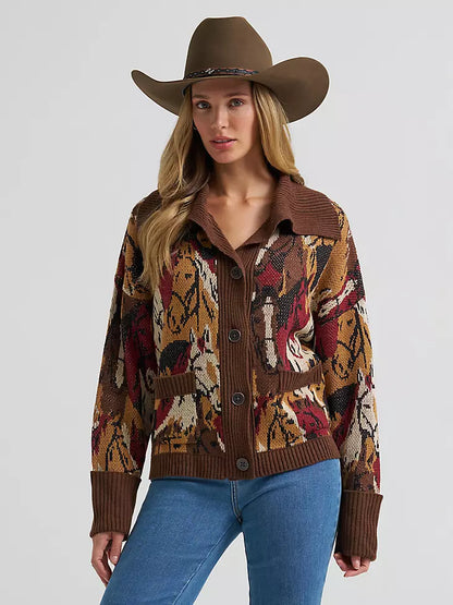 Wrangler Retro Punchy Sweater Cardigan Brown