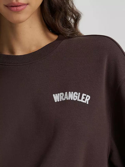 Wrangler Women's Stacked Canyon Crew Pullover Chocolate Torte