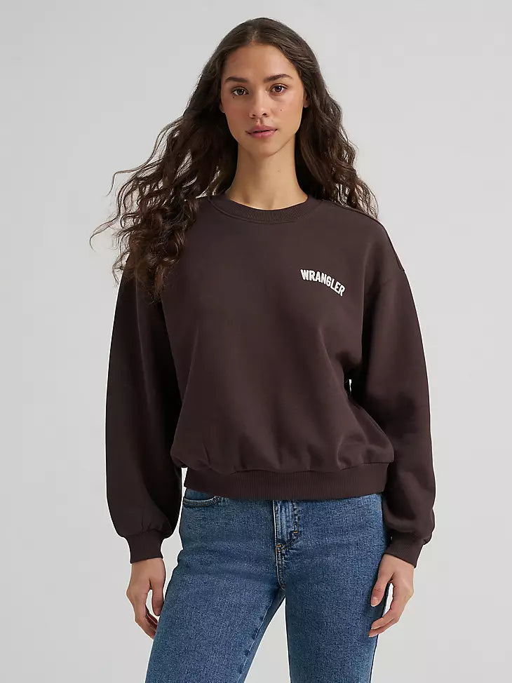 Wrangler Women's Stacked Canyon Crew Pullover Chocolate Torte