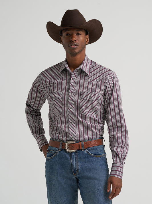 Wrangler 20X Competition Advanced Comfort Long Sleeve Shirt Classic Fit Grey/Purple