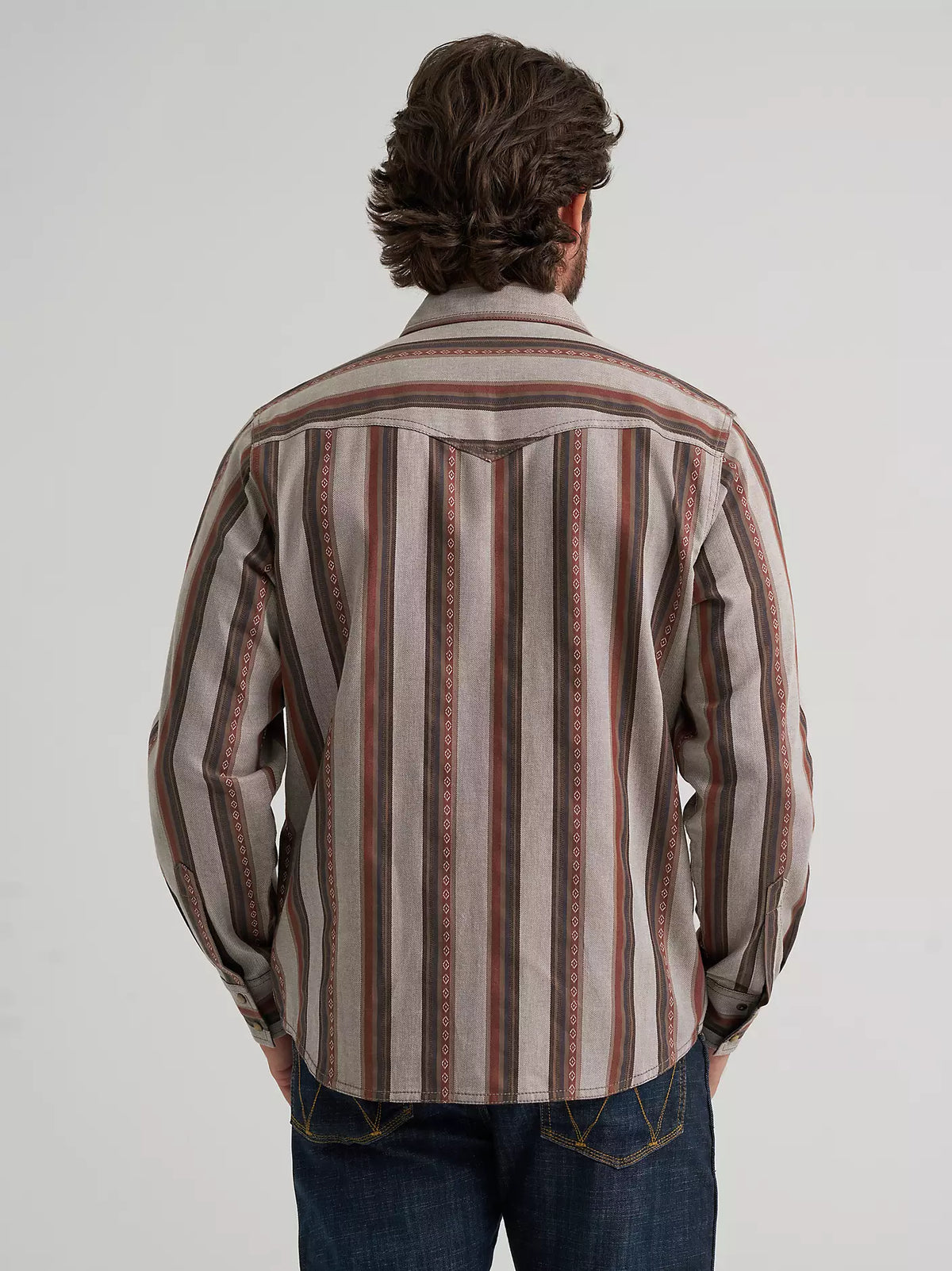 Wrangler Retro Premium Stripe Western Snap Shirt Brown Sand