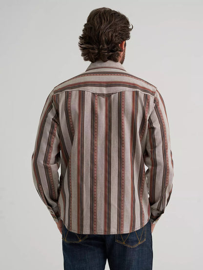 Wrangler Retro Premium Stripe Western Snap Shirt Brown Sand