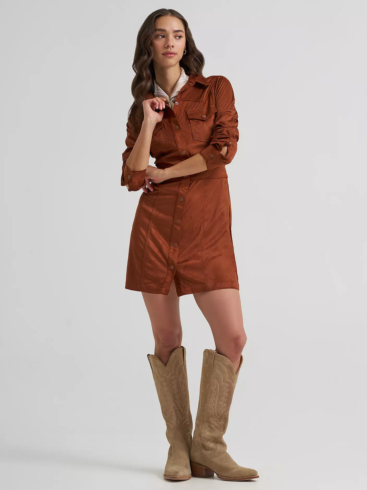 Wrangler Ladies Wrangler Sueded Western Snap Shirt Dress Cinnamon
