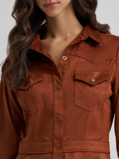 Wrangler Ladies Wrangler Sueded Western Snap Shirt Dress Cinnamon