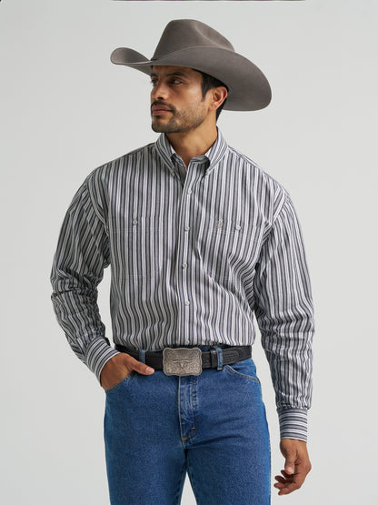 Wrangler George Strait Collection Two Pocket Long Sleeve Shirt Stretch Grey
