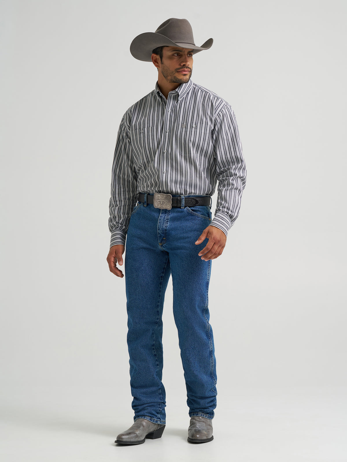 Wrangler George Strait Collection Two Pocket Long Sleeve Shirt Stretch Grey