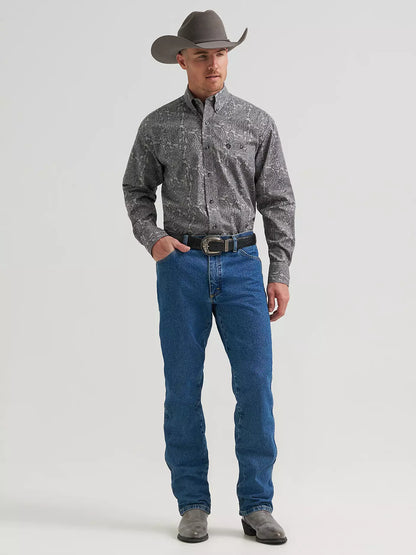 Wrangler George Strait Long Sleeve Button Down One Pocket Shirt Heritage Ash