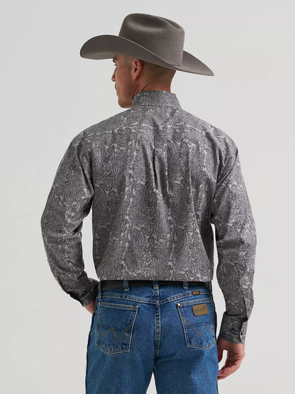 Wrangler George Strait Long Sleeve Button Down One Pocket Shirt Heritage Ash