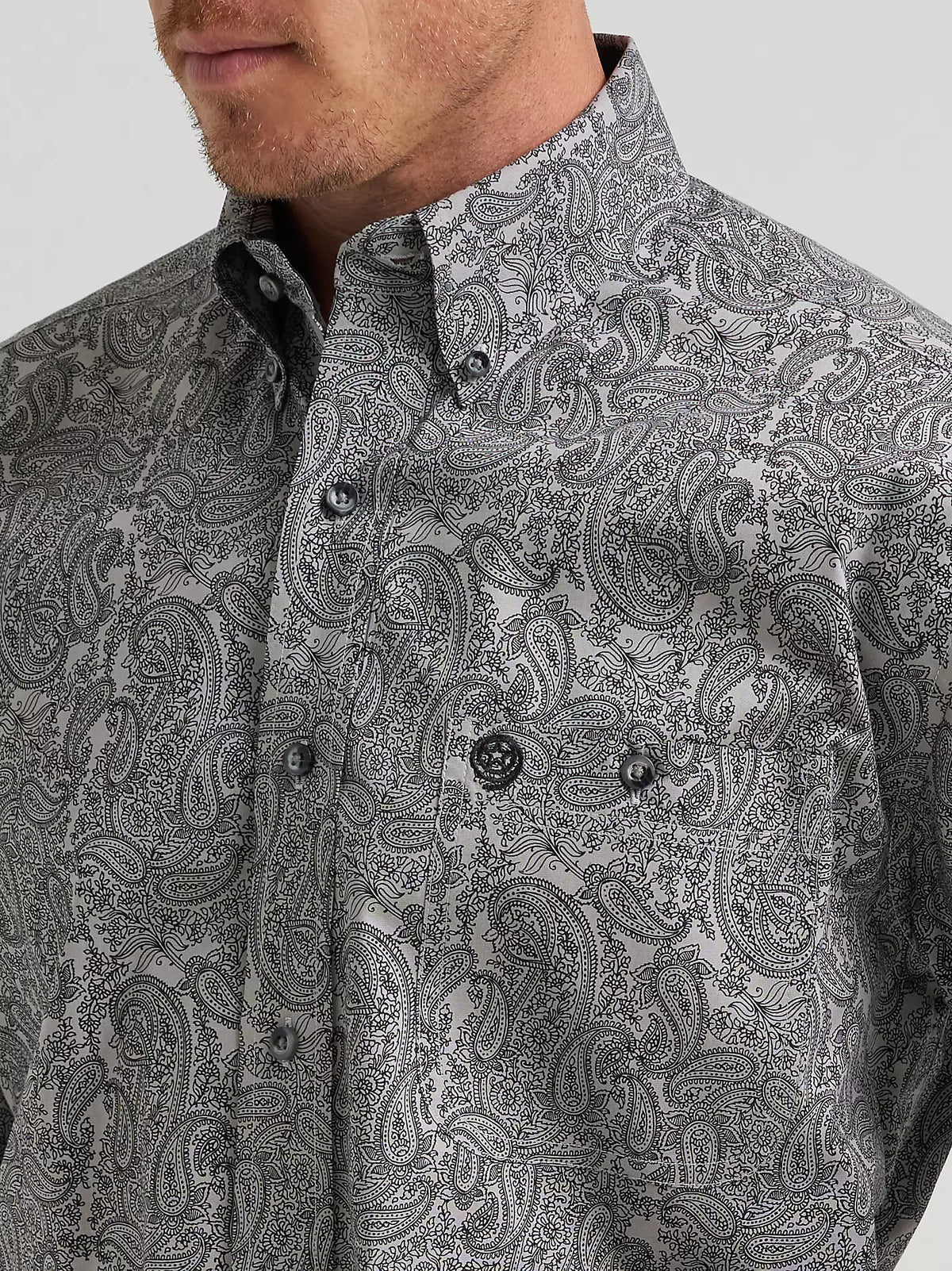 Wrangler George Strait Long Sleeve Button Down One Pocket Shirt Heritage Ash