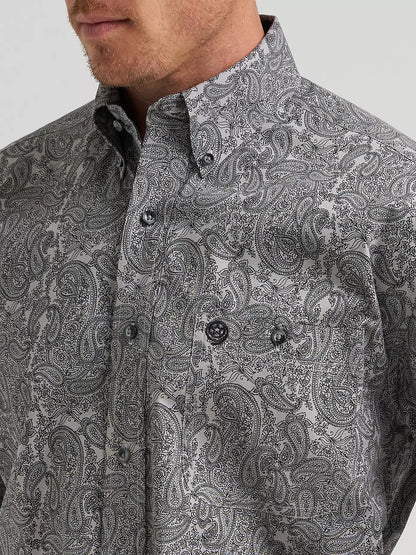 Wrangler George Strait Long Sleeve Button Down One Pocket Shirt Heritage Ash