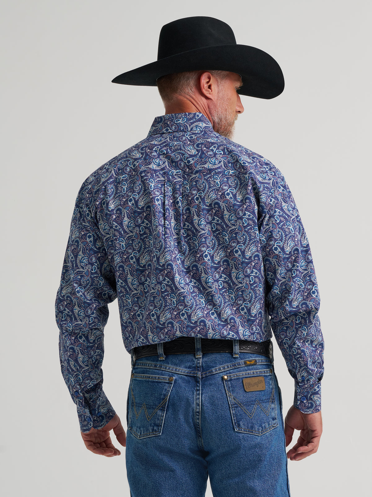 Wrangler George Strait Collection Two Pocket Long Sleeve Shirt Stretch Blue Multi