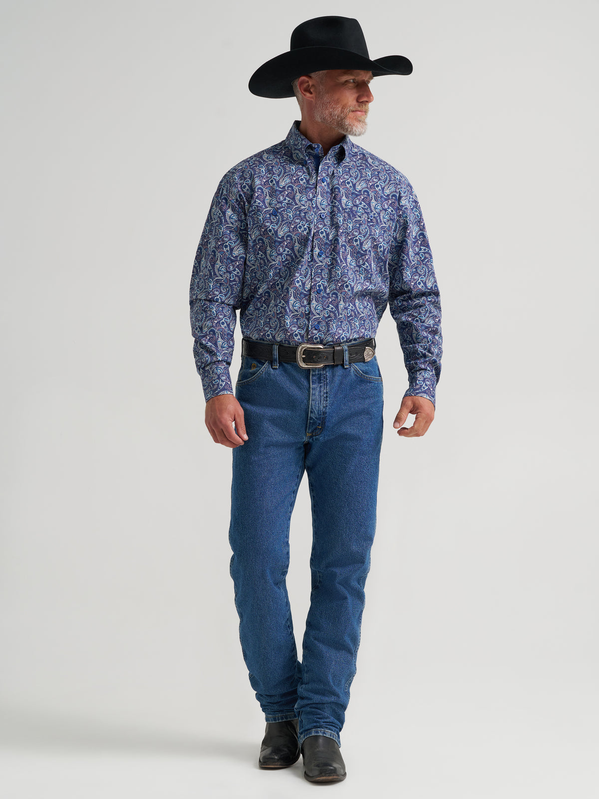Wrangler George Strait Collection Two Pocket Long Sleeve Shirt Stretch Blue Multi