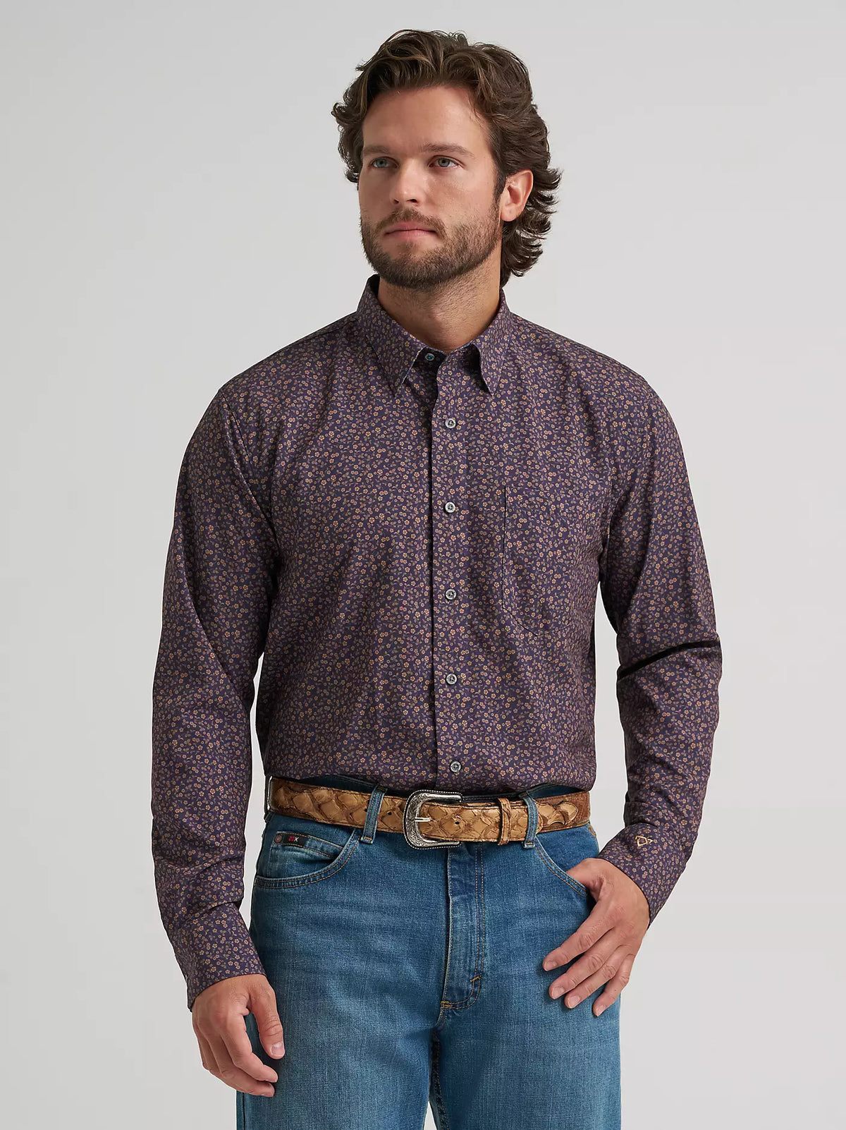 Wrangler Men's Cody Johnson Performance Button Down Shirt Navy Floral