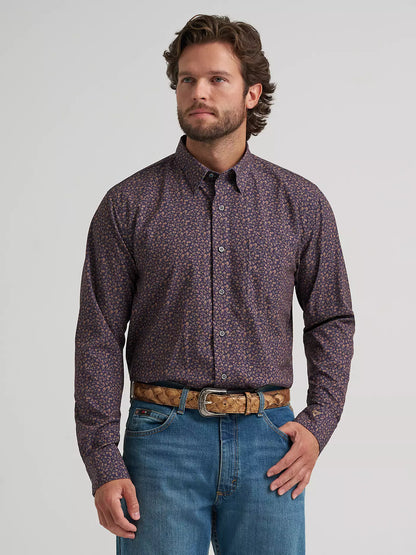 Wrangler Men's Cody Johnson Performance Button Down Shirt Navy Paisley